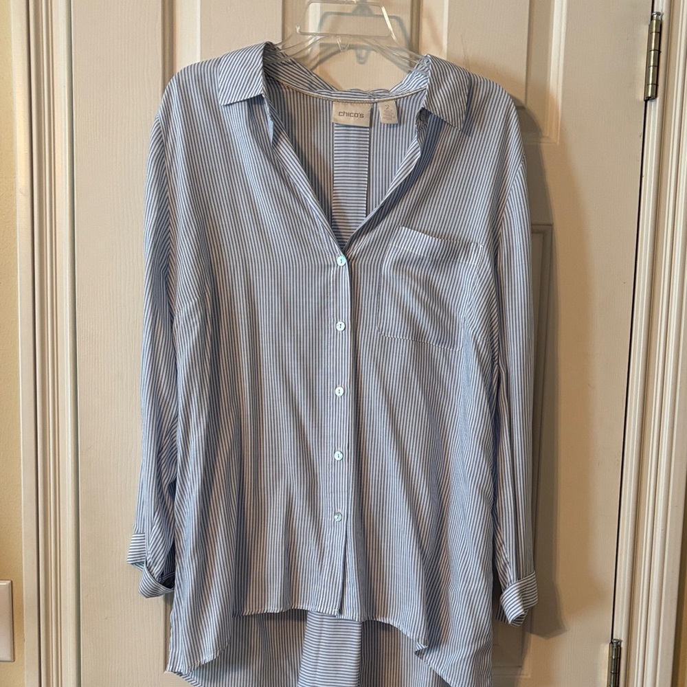 Chico's Blue and White Striped Shirt
